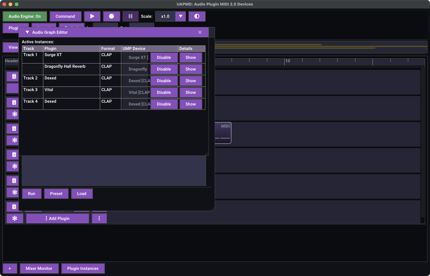 The Virtual MIDI Devices window