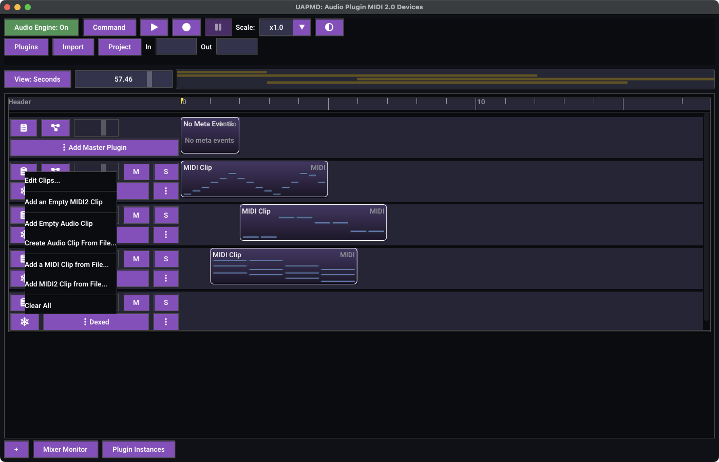 The track clip menu