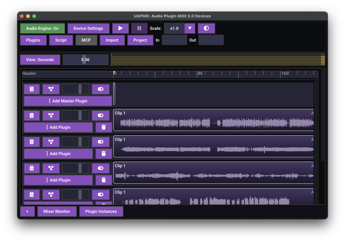 UAPMD track list after importing an audio, split