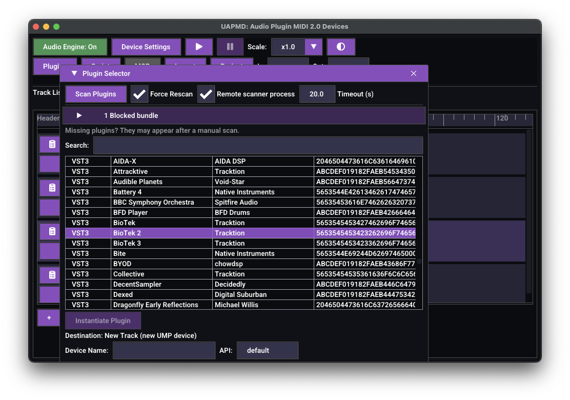 UAPMD plugin list after slow scanning