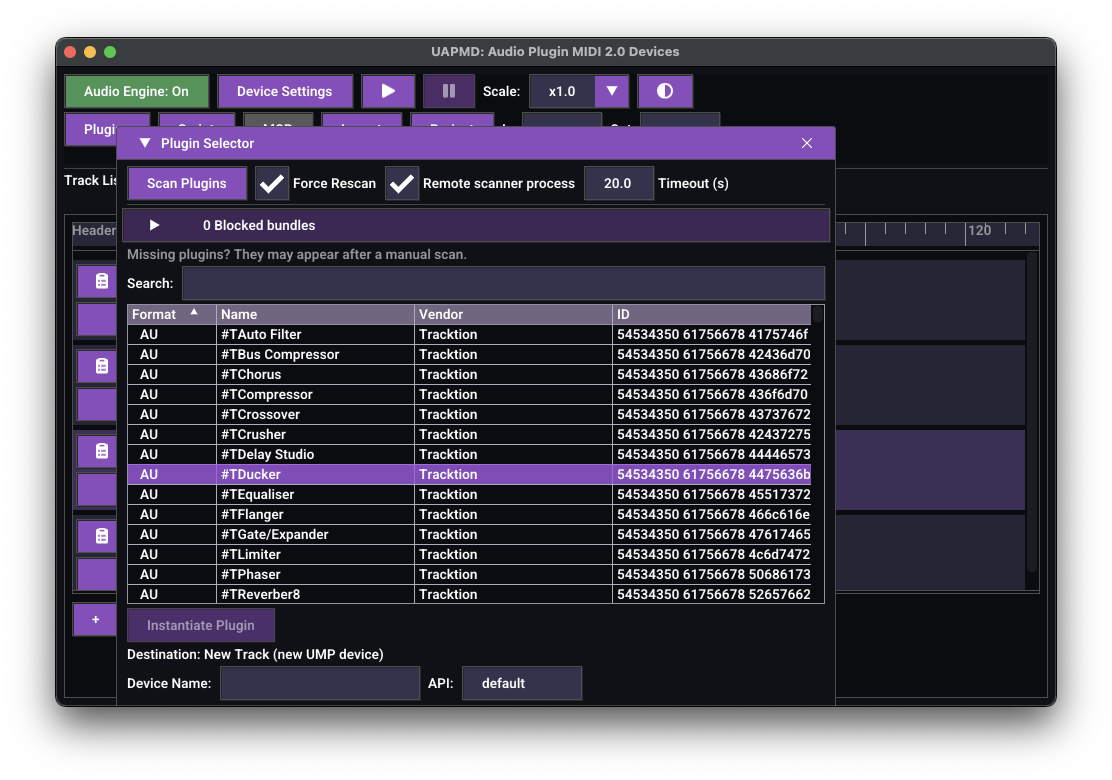 UAPMD plugin list at initial state